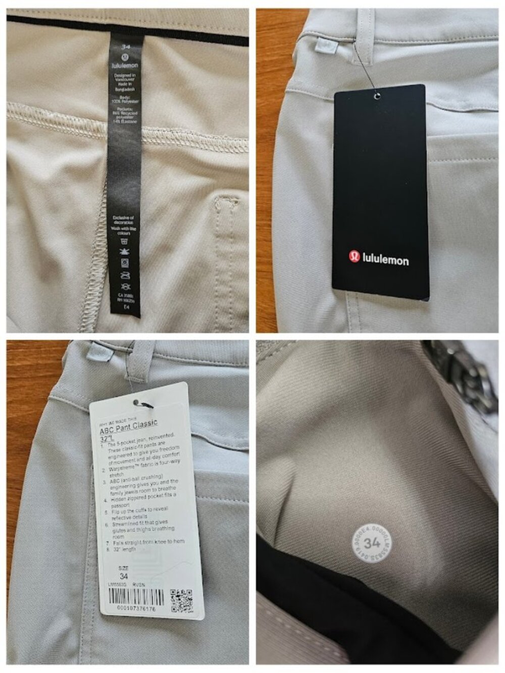 NWT Lululemon ABC Pant Classic 32” Riverstone 34 - Picture 10 of 13